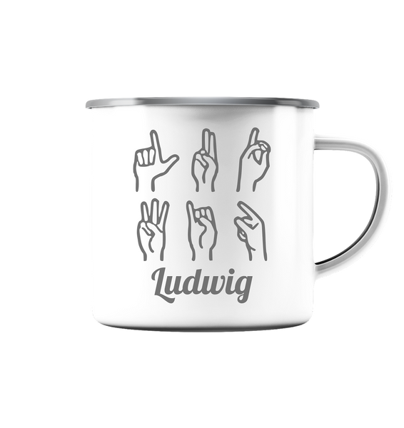 Emaille Tasse Sign Language, weiss/silber - LudwigvanB.